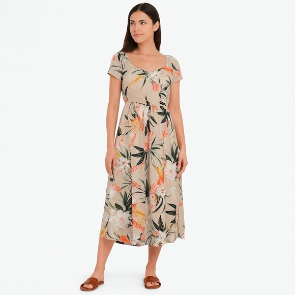 Patrons of Peace Beige Floral Maxi Dress Size S Smocked Boho Summer Vibes - Picture 1 of 15